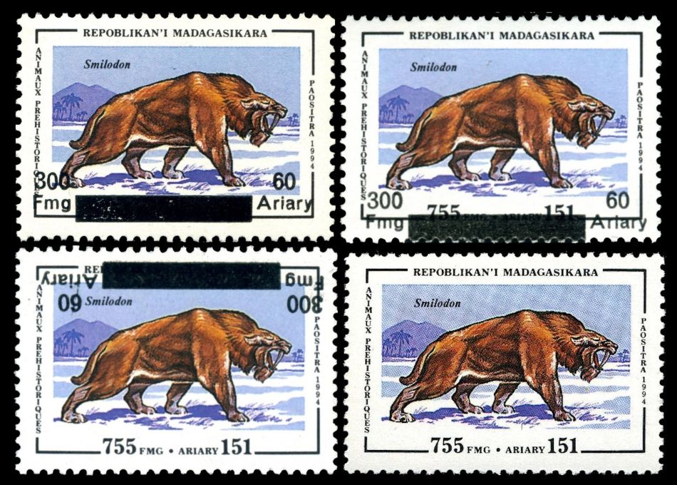 Smilodon on stamps of Madagascar