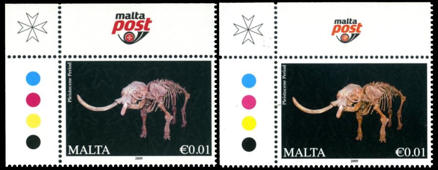 fossil of Elephas falconeri - dwarf elephant on stamp of Malta 2011 and 2015