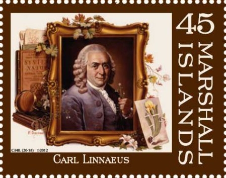 Carl Linnaeu on stamp of Marshall islands 2012