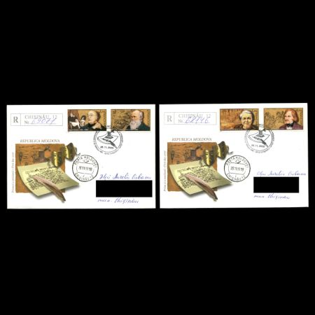 Charles Darwin among other famous personalities on FDC of Moldova 2009
