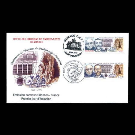 Albert 1, Sovereign Prince of Monaco, and the Abbe Breuil Institut de paleontologie humaine on FDC of France and Monaco 2010