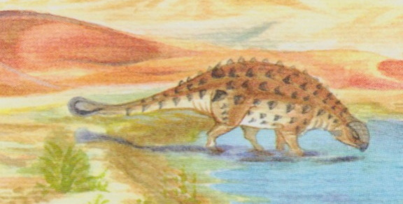 Ankylosaurus on the background of Souvenir-Sheet of Mongolia 2022