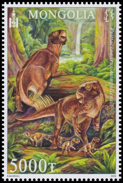 Psittacosaurus mongoliensis on stamp of Mongolia 2026