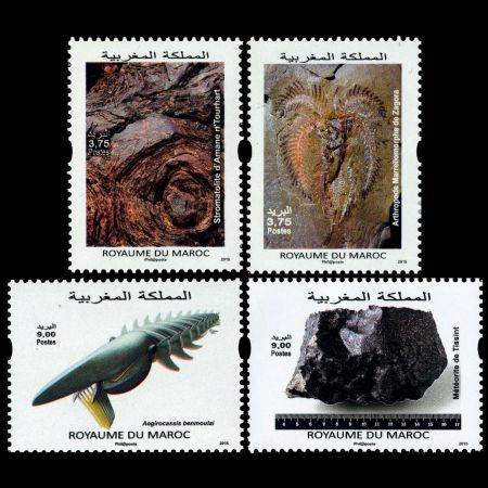fossils and meteorit on stamps of Morocco 2015