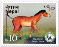 Hipparion on prehistoric mammal stamp of Nepal 2017
