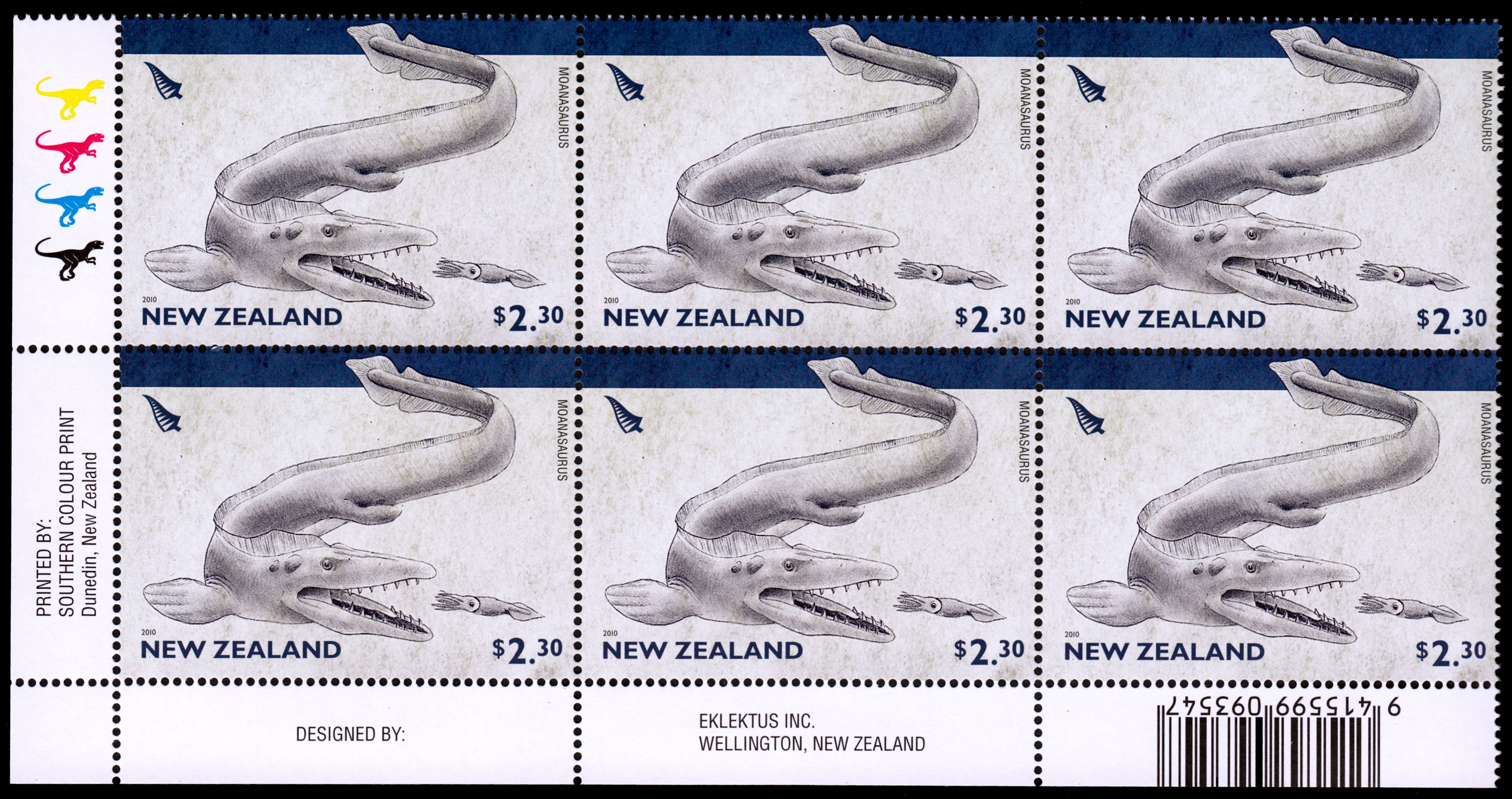 Moanasaurus on stamp of New Zealand 2010