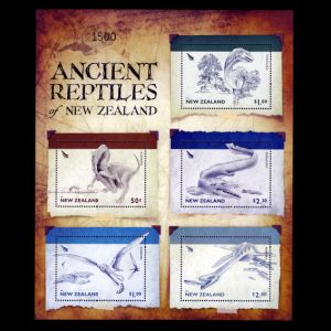 Ancient Reptiles of New Zealand on mint stamps of New Zealand 2010