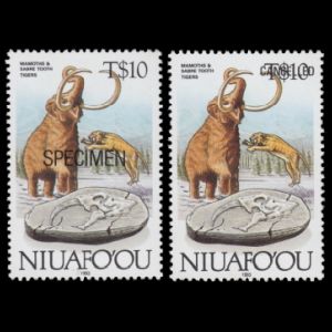 Mammoth and Sabretooth Tiger on stamp of Niuafoʻou 1993