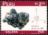 Galena mineral on stamp of Peru 1999
