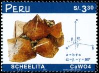 Scheelite mineral on stamp of Peru 1999
