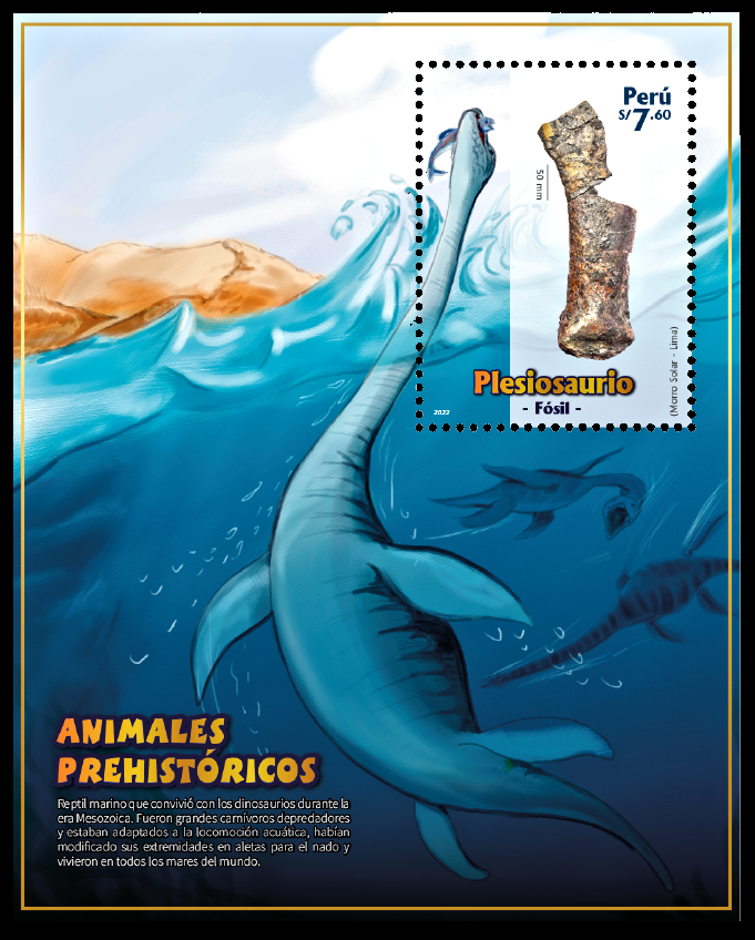 Plesiosaur on stamp of Peru