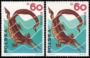 Mesosaurus on stamp of Poland 1965 with production error