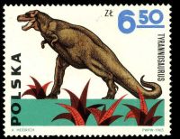 TYRANNOSAURUS, on stamp of Poland 1965