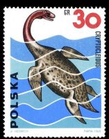 CRYPTOCLEIDUS plesiosaur on stamp of Poland 1965