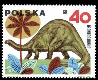 BRONTOSAURUS. on stamp of Poland 1965