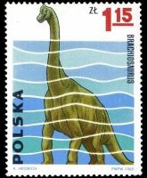 BRACHIOSAURUS, on stamp of Poland 1965