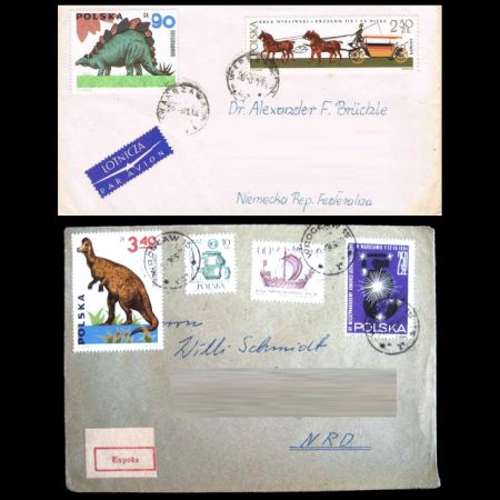 Prehistoric animals on used covers from Poland