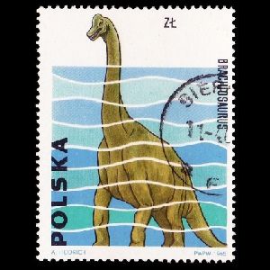 Stegosaurus on stamp of Poland 1965 with production error