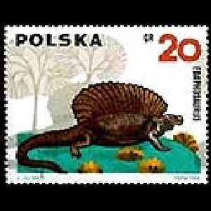 Edaphosaurus on stamp of Poland 1965 with production error