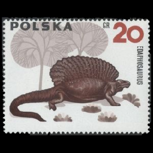 Mesosaurus on stamp of Poland 1965 with production error