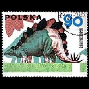Stegosaurus on stamp of Poland 1965 with production error