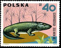 Ichthyostega on stamp of Poland 1966