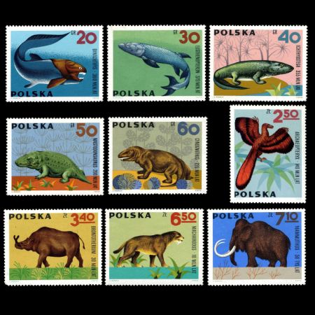 Prehistoric animals on stamps pf Poland 1966