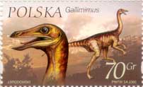 Gallimimus dinosaur on stamp of Poland 2000