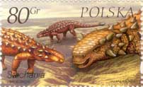 Saichania dinosaur on stamp of Poland 2000