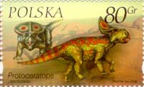 Protoceratops dinosaur on stamp of Poland 2000