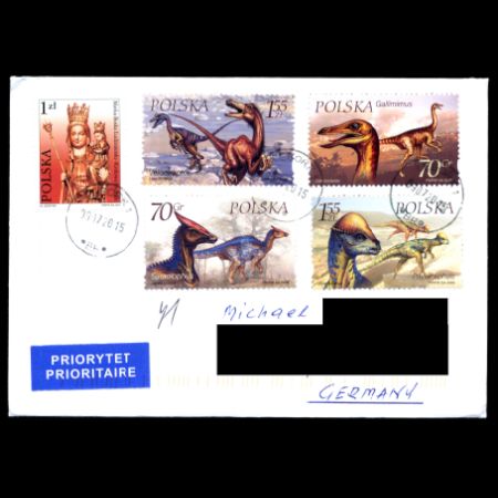 Some used covers with dinosaur stamps of Poland 2000