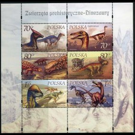 Dinosaurs on stamps Mini Sheet of Poland 2000