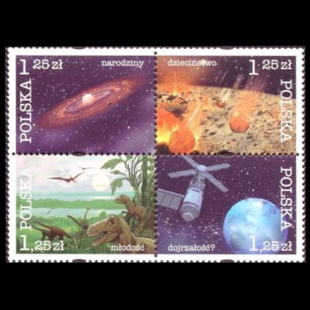 Dinosaurs on the cosmic history of the earth stamps of Poland 2004