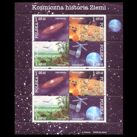 Dinosaurs on the cosmic history of the earth stamps of Poland 2004