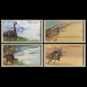 Dinosaur on ATM stamp of Portugal 2000 with inverted text