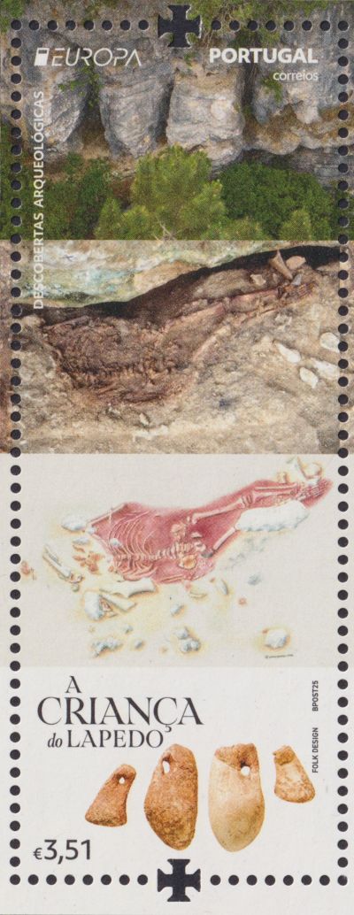 Fossil of Lagar Velho Boy on stamps of Portugal 2025, Click to enlarge Fossil of Lagar Velho Boy on stamps of Portugal 2025