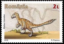 Dinosaur Balaur Bondoc on stamp of Romania 2016