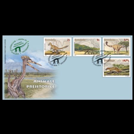 prehistoric animals on FDC of Romania 2016