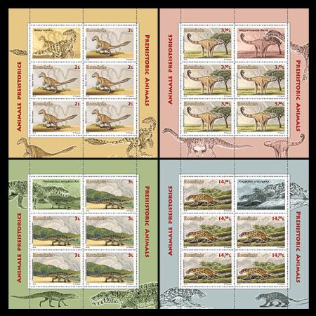prehistoric animals on Mini Sheets of Romania 2016