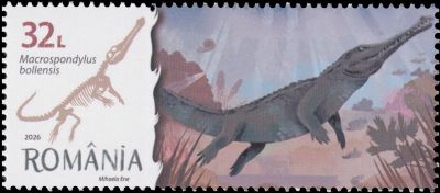 Macrospondylus bollensis on stamp of Romania 2026 Macrospondylus bollensis on stamp of Romania 2026