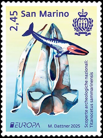 Prehistoric whale Titanocetus sammarinensis  on stamp of San Marino