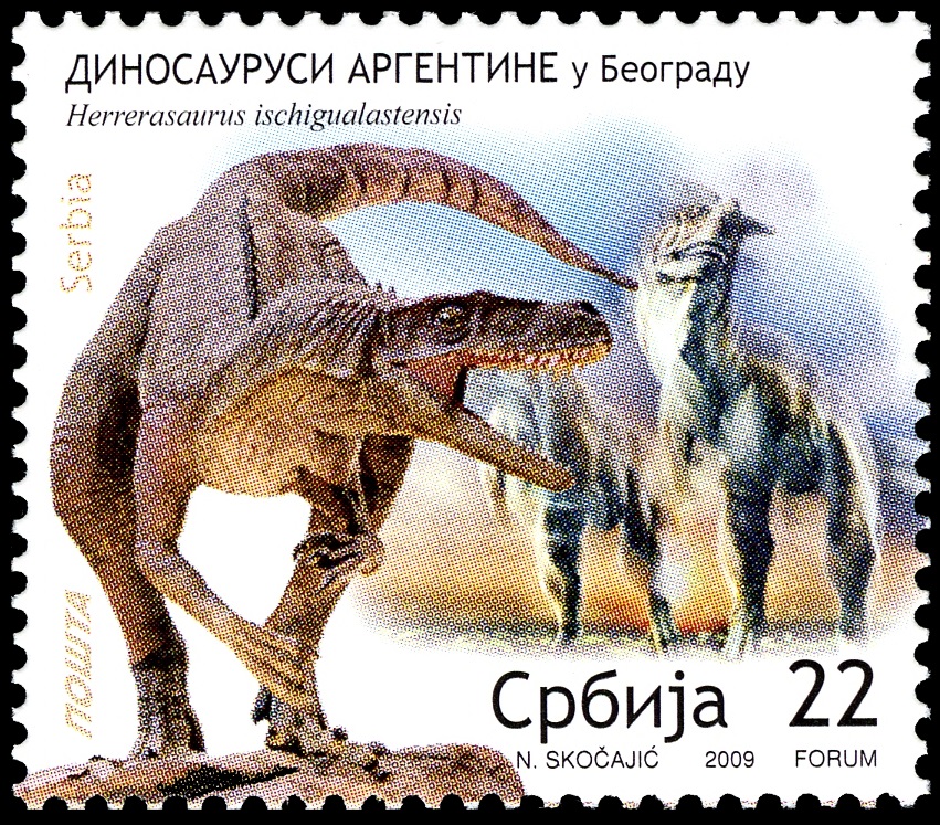 Herrerasaurus on stamp of Serbia