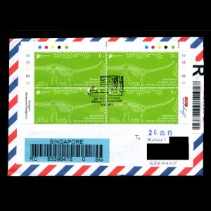 circulated FDC with sauropod dinosaur stamp of Singapore 2015