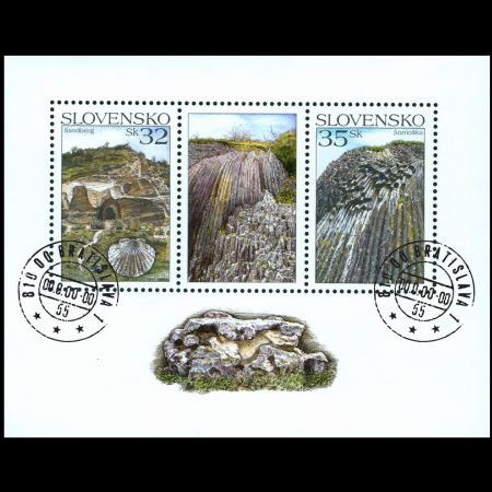 Cancelled to Order (CTO) Mini-Sheet of Geological Localities Sandberg and Somoska stamps of Slovakia 2006
