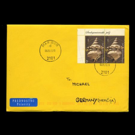 Fossil Snail on used cover from Slovenia