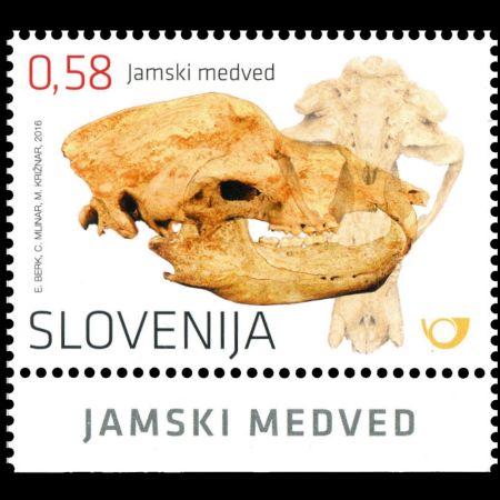 Cave Bear fossil on stamp of Slovenia 2016
