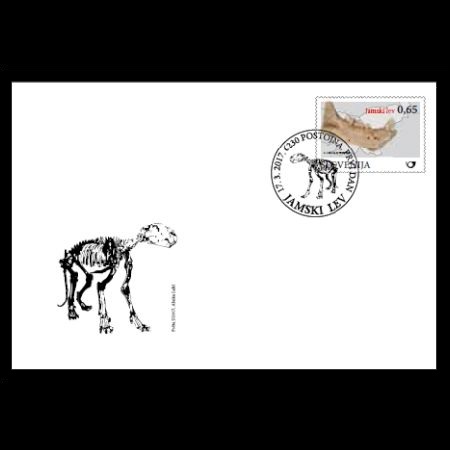 MAMMAL FOSSILS IN SLOVENIA: Cave Lion on FDC of Slovenia 2017