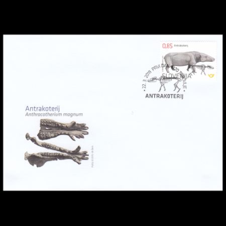 MAMMAL FOSSILS IN SLOVENIA: Anthracotherium Magnum on FDC of Slovenia 2019