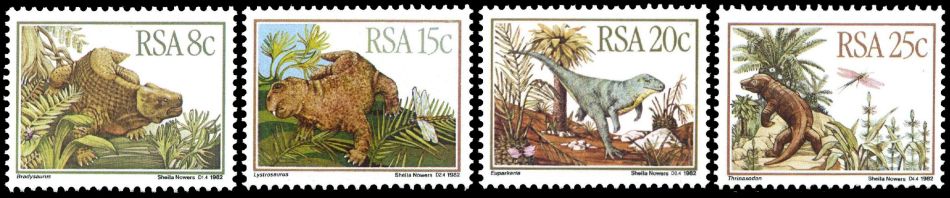 Mammal-like reptiles from Karoo formation on stamps of South Africa 1982