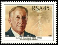 Sir Basil Schonland on stamp of South Africa 1991